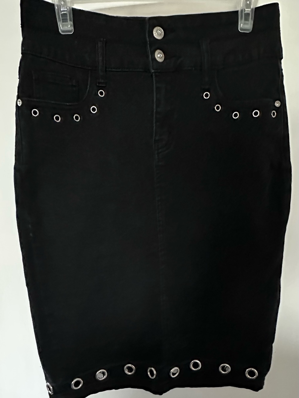 Hydraulic Black Eyelet-Trim Pencil Skirt